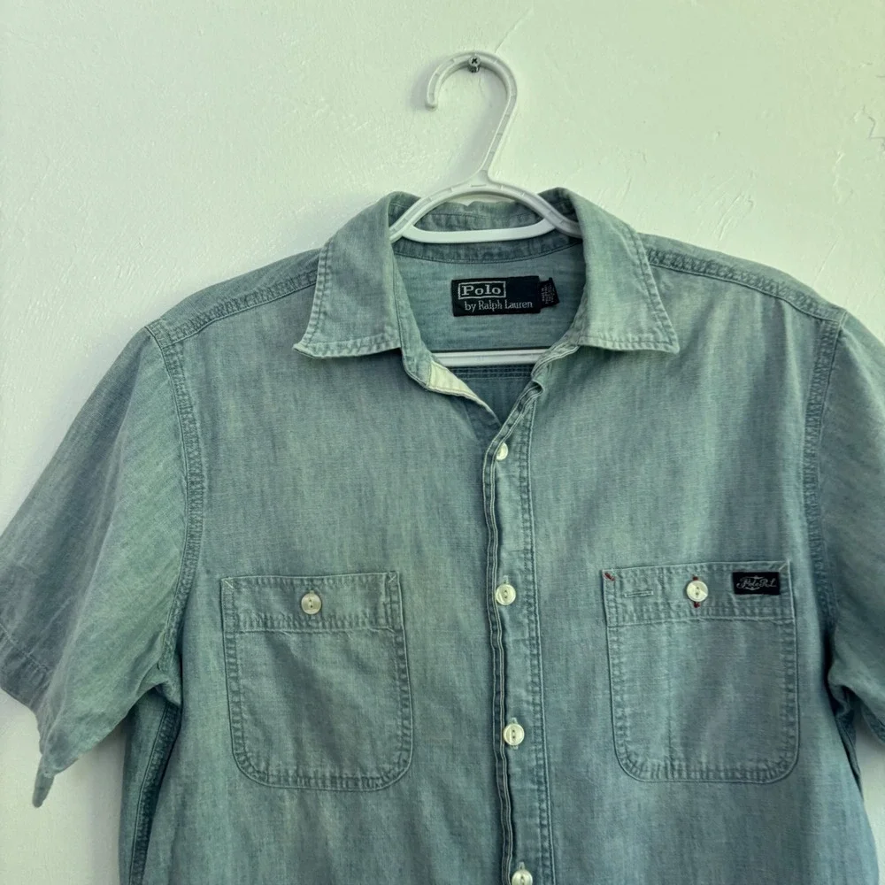 Vintage 90s/Y2K Polo Ralph Lauren Workwear Denim Utility Shirt Size Small Blue